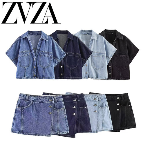ZA 夏季新款 ZV女装 欧美风 牛仔短衬衫牛仔裙裤7484044 7484045