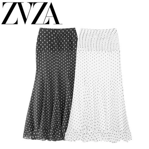 ZA 夏季新款 ZV女装 欧美风 时尚百搭简约波点高腰包臀鱼尾半身裙
