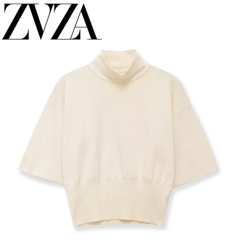 ZA 夏季新款 ZV女装 欧美风 时尚 百搭立领垫肩收腰针织衫9598013