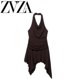 ZA 夏季新款 ZV女装 欧美风 时尚不对称下摆挂脖领连衣裙 4387095