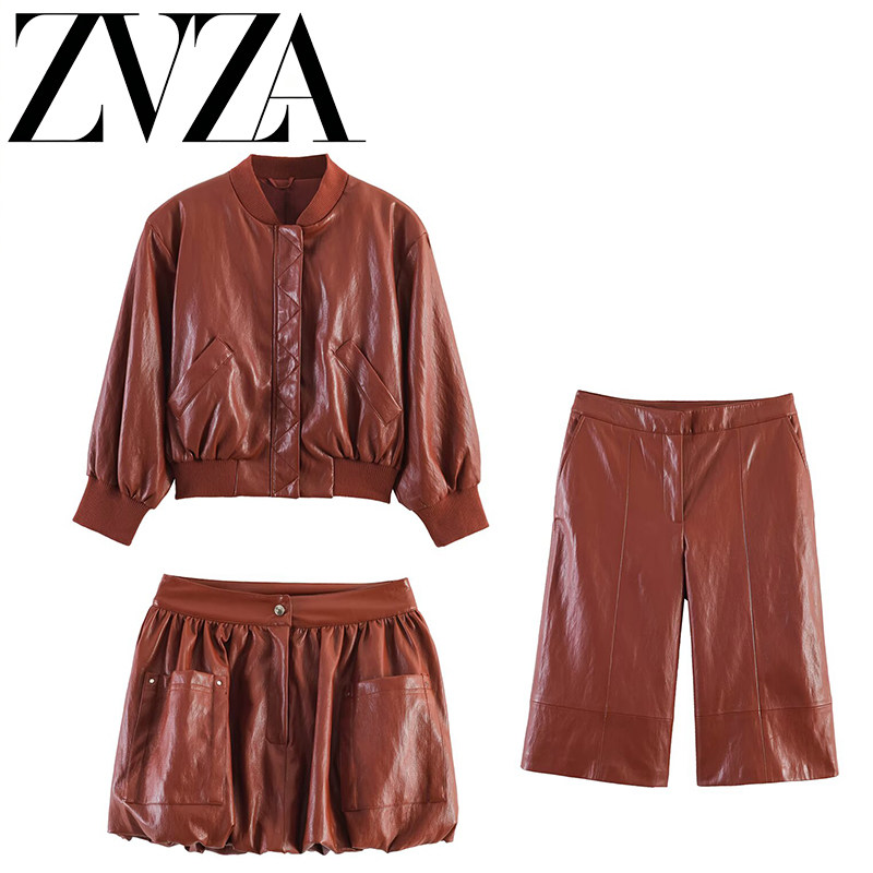 ZA 夏季新款 ZV女装 欧美风 时尚百搭垫肩夹克外套短裤迷你裙套装
