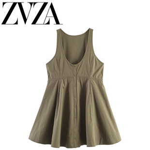 ZA 夏季新款 ZV女装 欧美风 时尚 百搭简约设计感 纯色无袖连衣裙