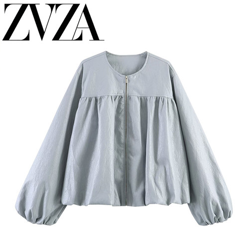 ZA 夏季新款 ZV女装 欧美风 时尚百搭简约设计气球袖外套 3046053