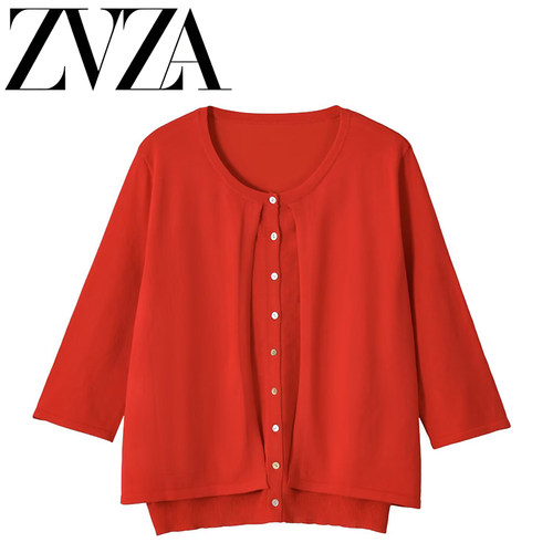 ZA 夏季新款 ZV女装 欧美风 时尚 百搭 简约设计中袖双层针织外套