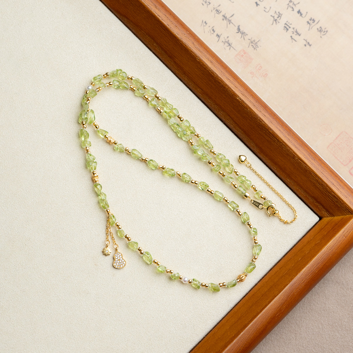 橄榄石随形项链锁骨链天然宝石s925银葫芦清新夏天简约小众设计