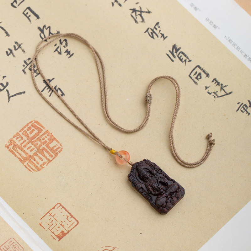 降真香普贤牌冰飘南红脖挂硬绳抽绳新中式雕刻国风项链吊坠