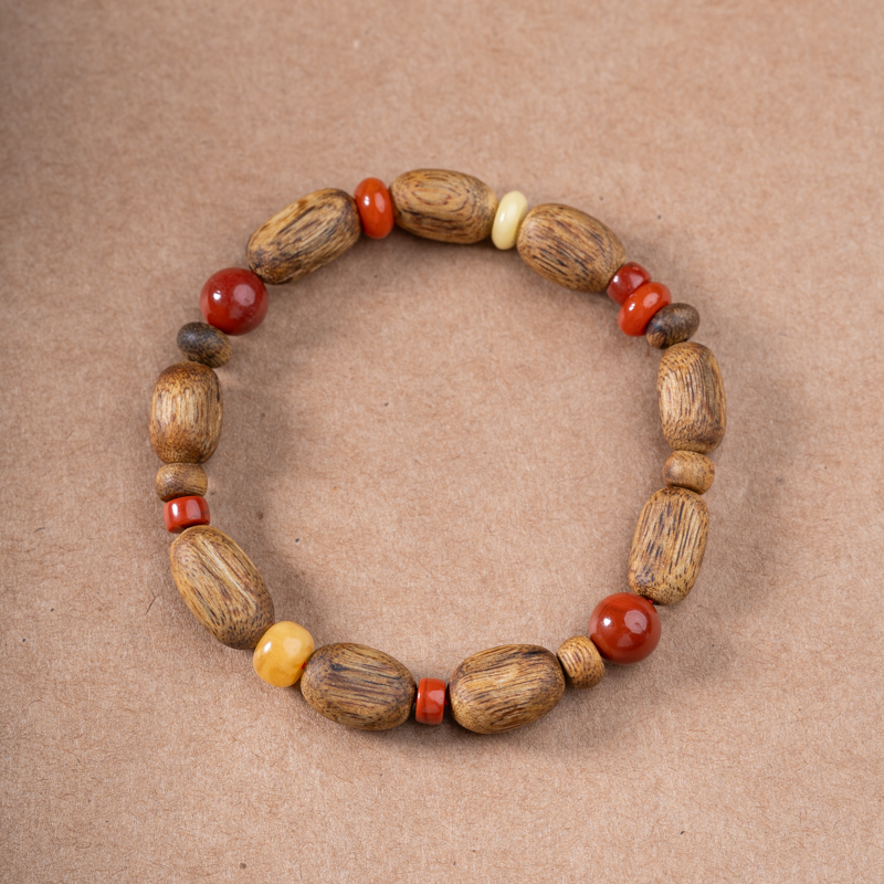 海南白奇沉香随形枣珠单圈手串弹力绳原创国潮新中式蜜蜡饰品