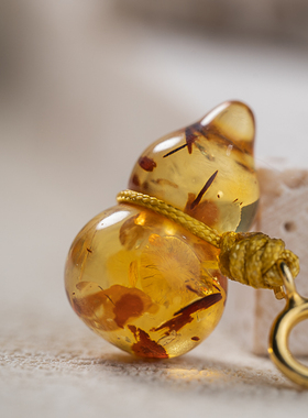 【韶光】花珀葫芦脖挂银扣头精工玲珑小巧锁骨链吊坠琥珀女士