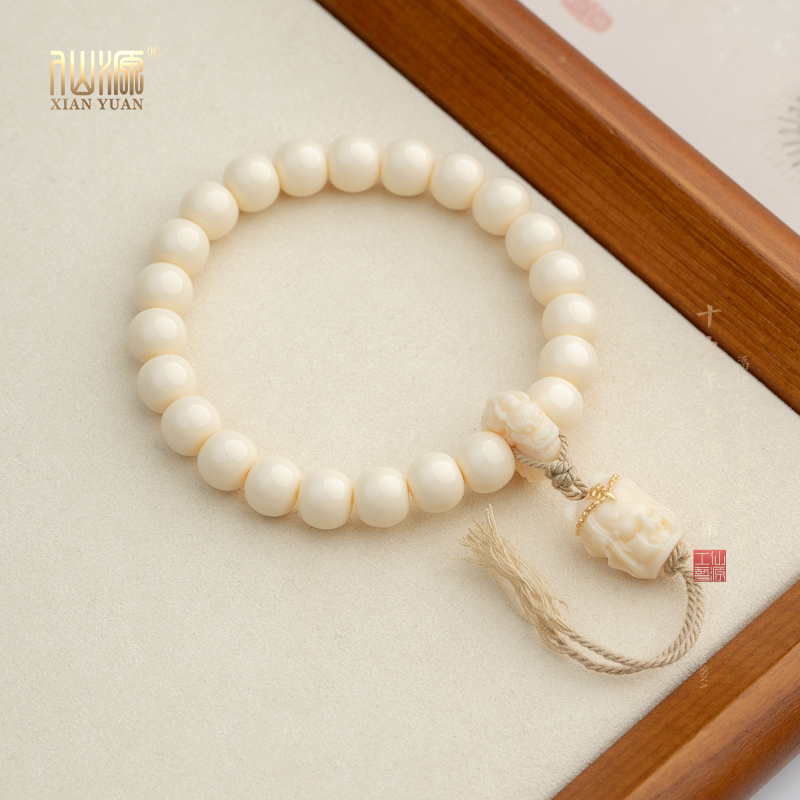 象牙果8*9mm+貔貅隔珠凤九设计款老型珠单圈手串女士文玩