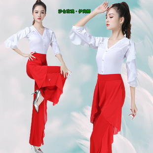 广场舞摩登舞上衣新款女黑色荷叶七分袖衣飘逸舞拉丁舞服吉特巴服