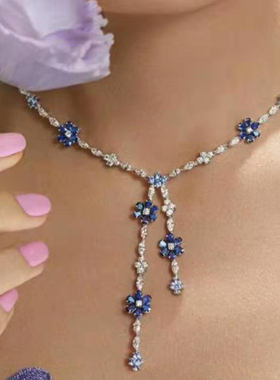 欧美微镶锆钻小碎花短款项链
