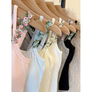 纯欲风花朵双肩带设计感吊带背心固定杯一体式 抹胸内搭美背