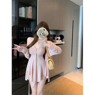 短裤 宅女家减龄粉色开衫 休闲裤 春季 三件套 外套内搭显瘦背心女装