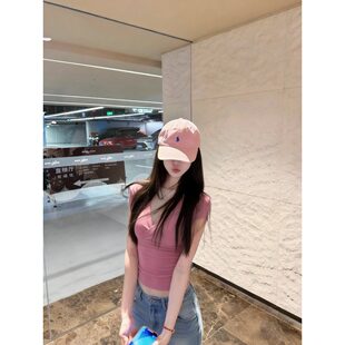 宅女家甜美风树莓色修身交叉V领T恤女夏季减龄休闲套头百搭上衣