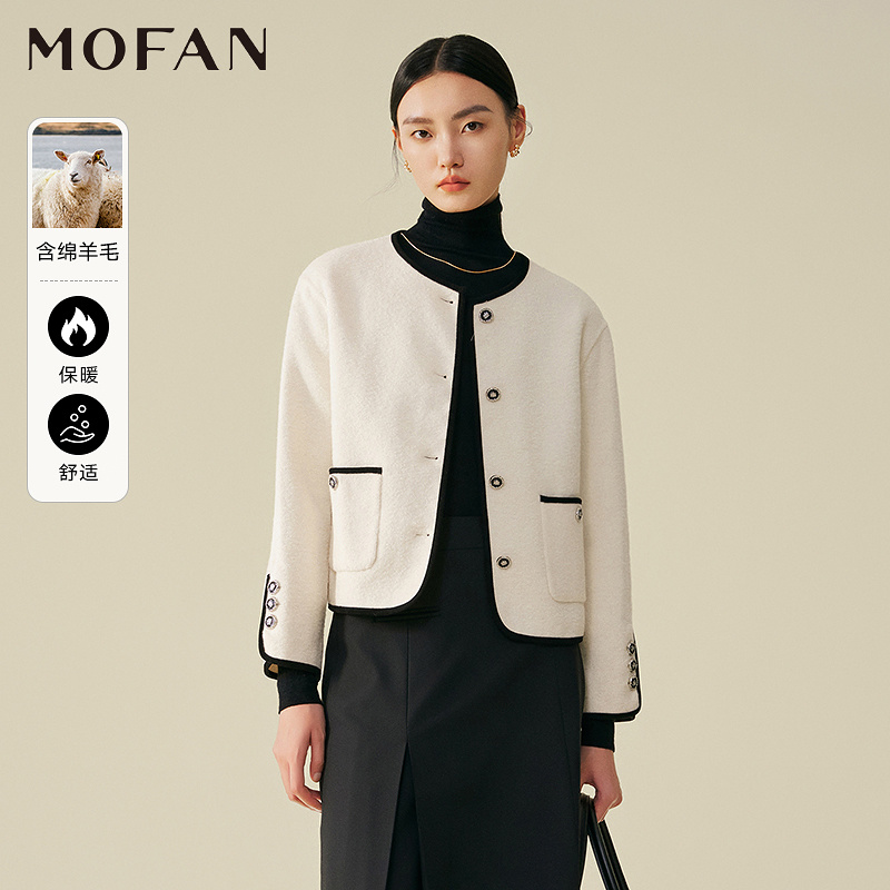 MOFAN摩凡冬新款米白毛呢外套