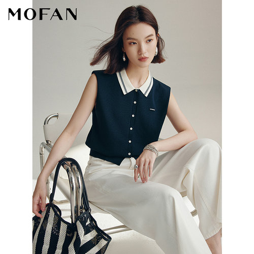 MOFAN摩凡夏新款藏青色毛衫显瘦