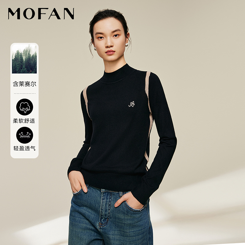 MOFAN摩凡冬新款黑色毛针织衫