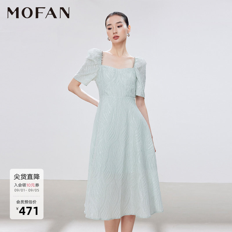 MOFAN摩凡淡绿色泡泡袖茶歇裙图片