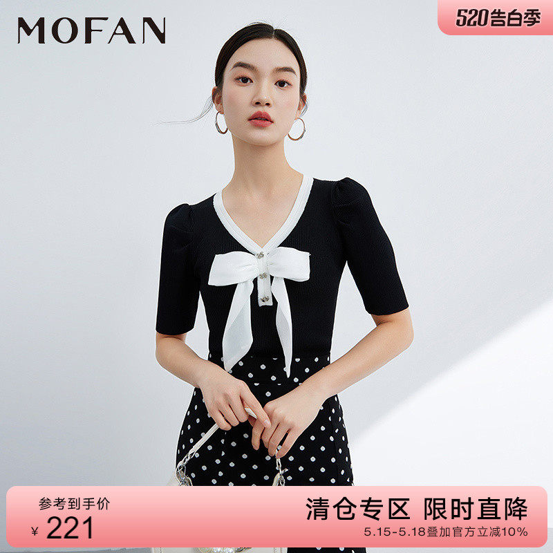 MOFAN摩凡春夏时尚白色蝴蝶结韩版毛衣女设计感修身显瘦针织衫