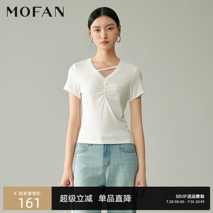 T恤女修身 设计V领短袖 醋酸系列 上衣 MOFAN摩凡夏醋酸个性