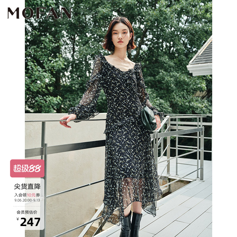 MOFAN摩凡秋新款黑色连衣裙图片