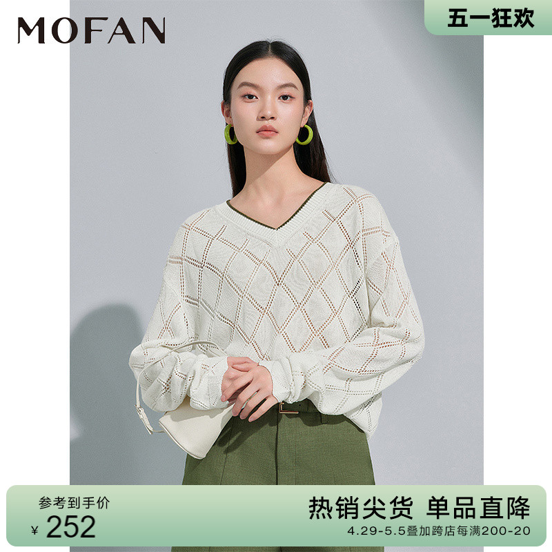 MOFAN摩凡春新款米白毛针织衫