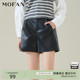 黑色高腰休闲短裤 款 显瘦 女MOFAN摩凡春秋新款 时髦肌理感PU皮裤