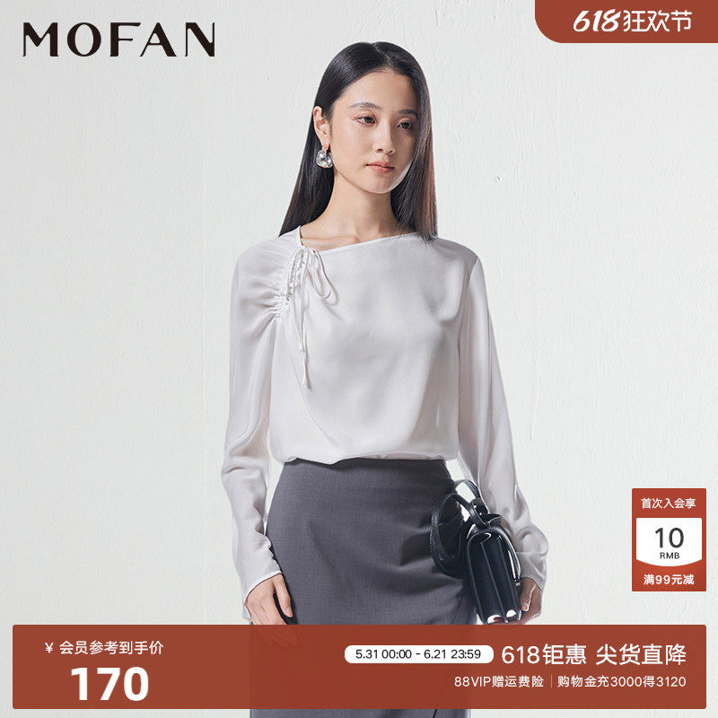 时尚气质朗讯白雪纺衬衫女MOFAN摩凡2026夏新款斜领设计感衬衣