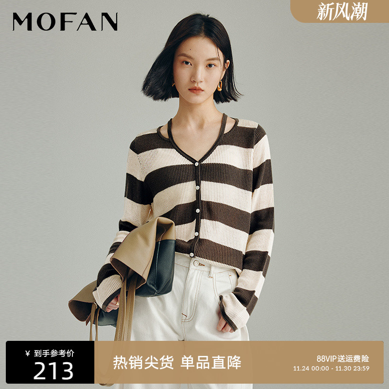 MOFAN摩凡秋新款时尚条纹针织衫