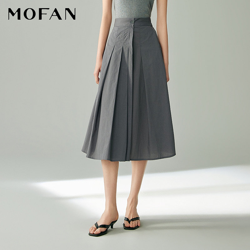 MOFAN摩凡夏新款时尚巴黎灰高腰半身裙韩版显瘦遮肉A字百褶裙,女装/女士精品,半身裙,淘宝优惠券,粉丝福利购,淘宝优惠卷