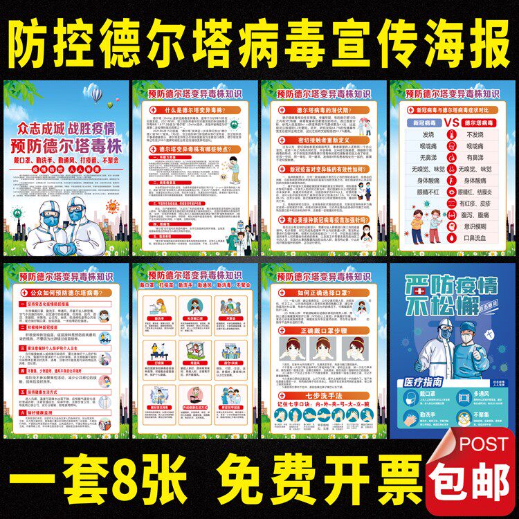 防疫宣传海报疫情防控宣传挂图疫情防范展板预防德尔塔病毒知识贴
