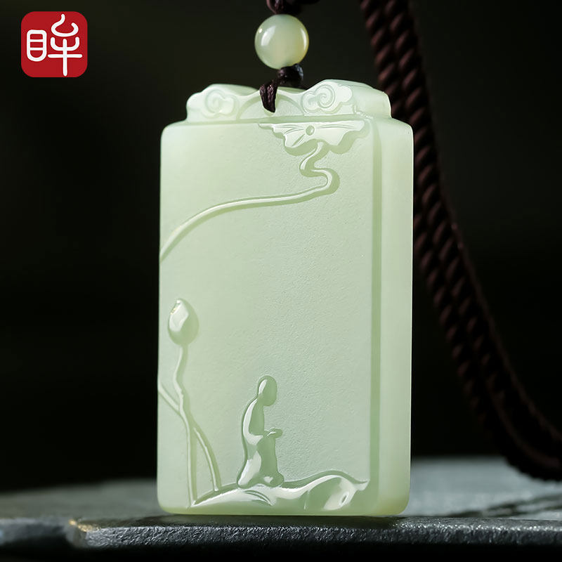 印象眸【玉雕大师石金保作品】浅青玉悟道和田玉吊坠【库存不足】