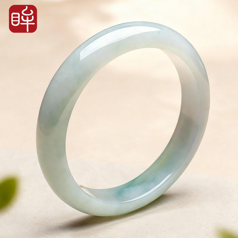 印象眸A货天然翡翠手镯飘花翡翠玉镯平安玉镯子女送女友新年礼物