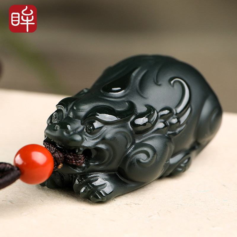 印象眸【玉雕大师仵孟超工作室作品】和田玉青玉细料貔貅瑞兽吊坠