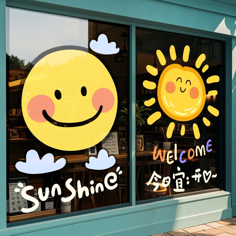 整张超透静电玻璃门贴纸装饰布置