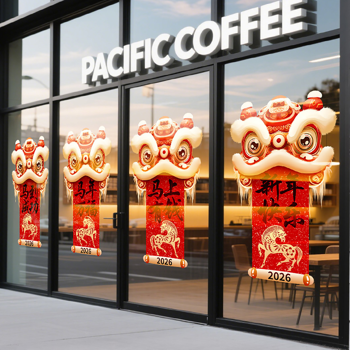 新年装饰整张静电玻璃门贴纸