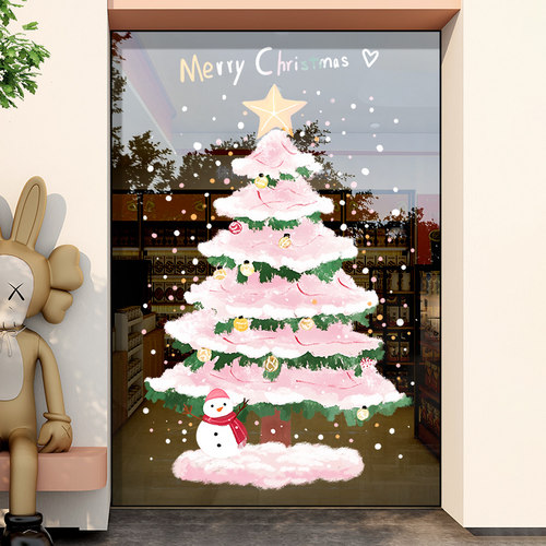 圣诞节日装饰店铺玻璃门贴超透