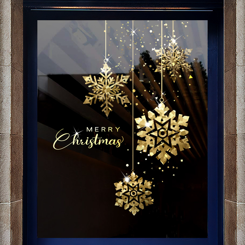 圣诞节日装饰店铺玻璃门贴超透