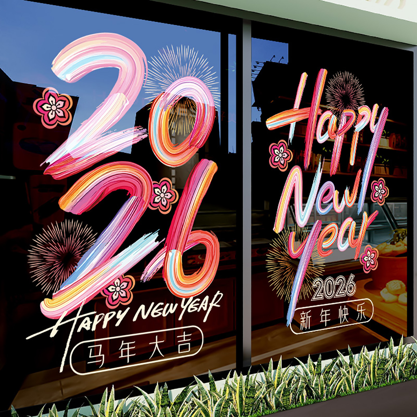新年装饰贴纸春节橱窗骏彩玻璃福静电布置窗花室内办公室贴画马年图片