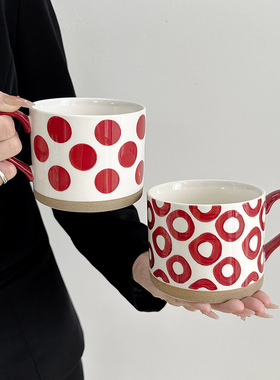 红色釉下彩大容量早餐杯马克杯微波炉加热水杯家用办公室陶瓷杯子