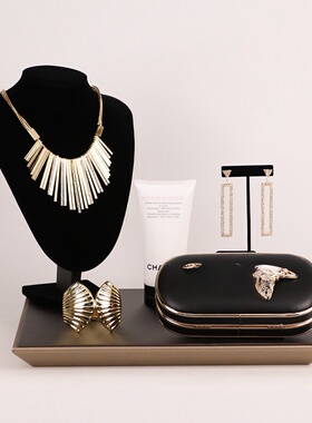 样板房衣帽间衣柜饰品托盘卧室梳妆台摆件创意家居手拿包黑色套装