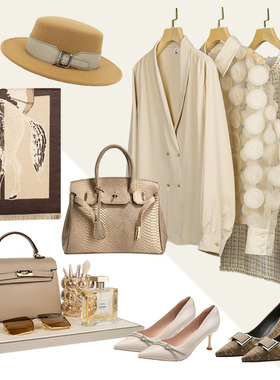 【轻奢女士衣柜】样板房衣帽间摆件米杏色包包衣服连衣裙软装饰品