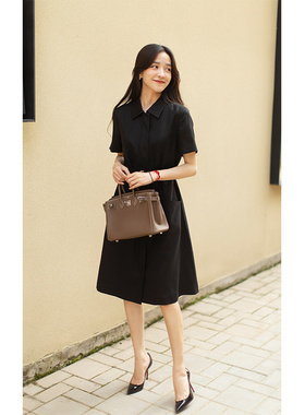 大象和长颈鹿 气质款经典短袖束腰小黑裙 正式知性款 208209