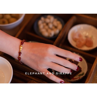 大象和长颈鹿 柿柿丹华 红玛瑙葫芦福禄寿铜镀18k金手串 ACC452