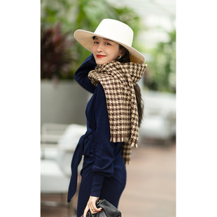 保暖实用 大象和长颈鹿 冬季 披肩 ACC166 纯羊毛双面格纹围巾