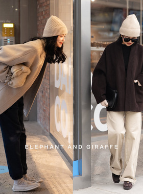 大象和长颈鹿 都市LADY 手工骆驼绒 蓬松柔软双面呢大衣 410219