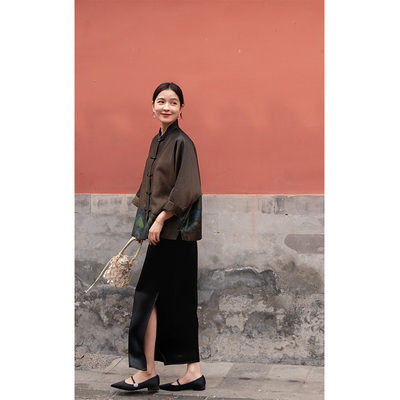 大象和长颈鹿 叙述新鲜 悠远流长 醋酸侧开叉长半裙404108