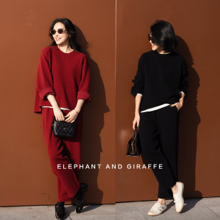 602208 羊毛混纺立体肌理有型松弛 大象和长颈鹿 可通勤卫衣套装
