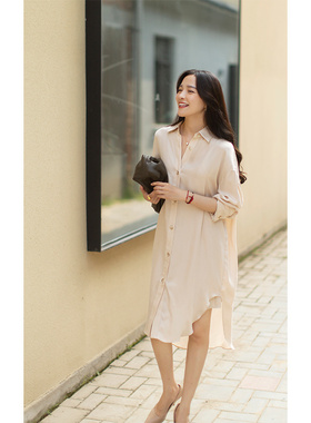 大象和长颈鹿 质感铜氨丝宽松长衬衫/衬衫裙 通勤休闲 208202