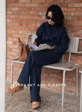 大象和长颈鹿 深蓝海调 绵羊毛的温柔廓形的力量秋冬套装 510108